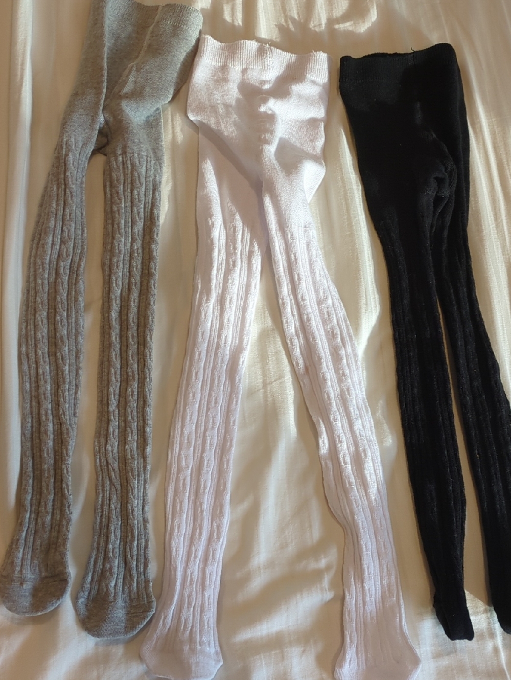 Girls Tights Bundle -- Cat & Jack Cable Knit Cotton Tights in Gray, White, Black